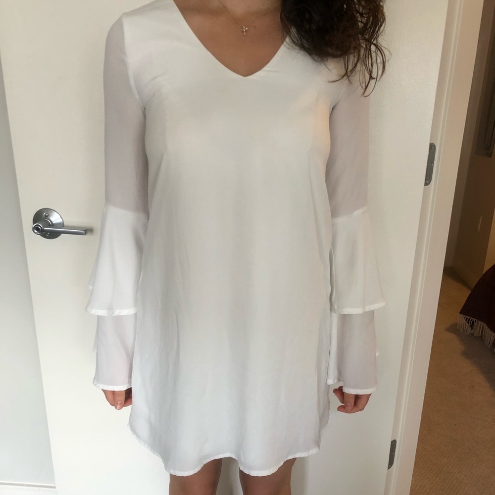 lulus white summer mini dress with trumpet sleeves